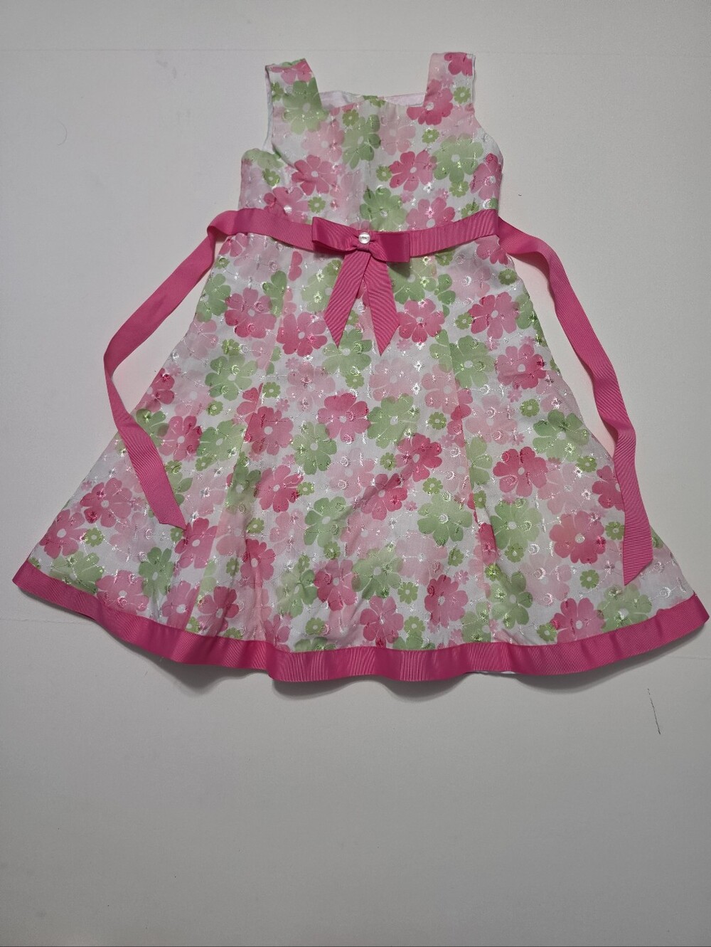 Youngland Girls Pink and Green Floral Party Dress Sz 5